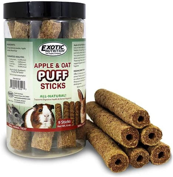 Natural Apple & Oat Puff Sticks for Small Pets - High Fiber, Variety, Dental Health, Oat Hay - 6 oz.
