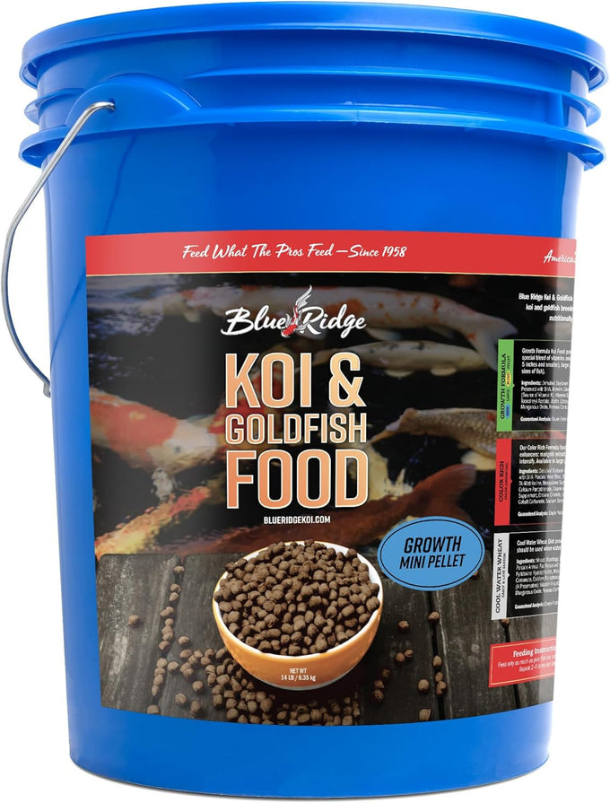 Blue Ridge Koi Fish Food 2lb Mini Growth Formula for Small Koi and Goldfish Premium Floating Pond Pellets