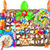 KATUMO Large-Sized Grass Mat with Colorful Parrot Foraging Shredder Hanging Toys for Conure Birds