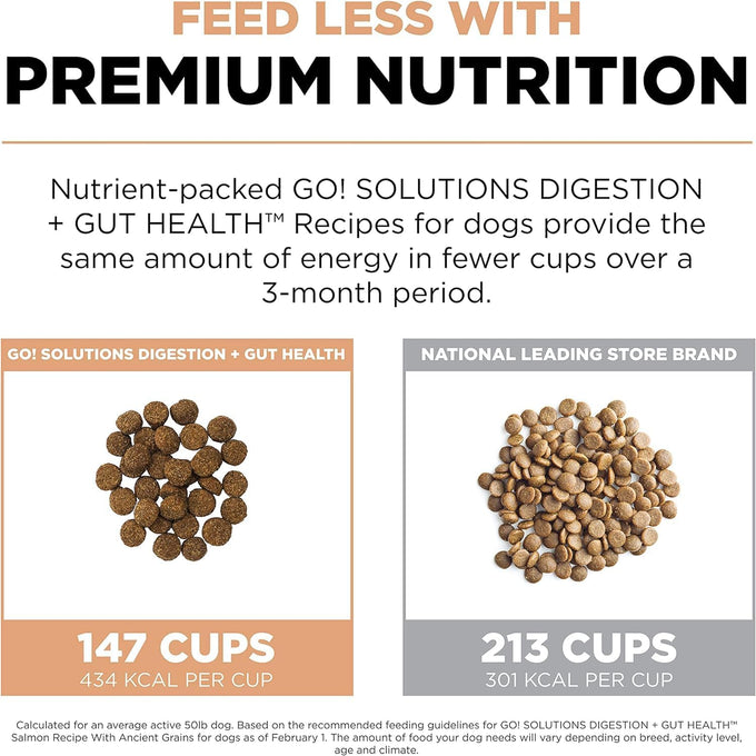 Go! Solutions Digestion + Gut Health Salmon Dry Dog Food, Premium Chicken-Free Kibble for Gastrointestinal & Digestive Wellness, Supports Sensitive Stomachs, for Puppies, Adults & Seniors, 22 lb Bag