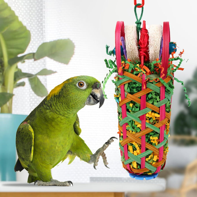 Kyouki parakeets toys, 2PCS bird chewing toys for cockatoos, conures, love birds and small parrots with natural materials, vibrant colors and easy-hang design