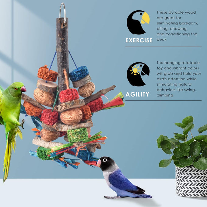 Bissap Bird Chew Toys, Natural Bark Corncob Nuts Parrot Toys for Conure Cockatoo Parakeet Budgies Cockatiel Lovebirds Pets