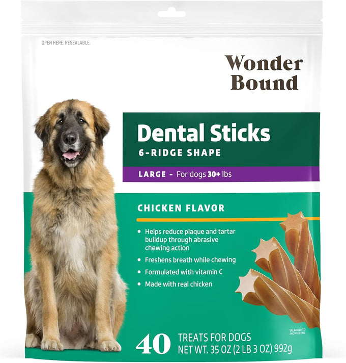 Wonder Bound Chicken Flavor Dental Sticks for Large Dogs, 40 count, Made with Real Chicken
