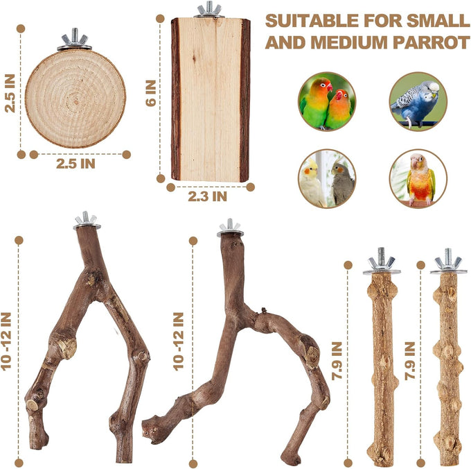 limio natural wood bird perch set for parakeets cockatiels conure budgies 6-piece