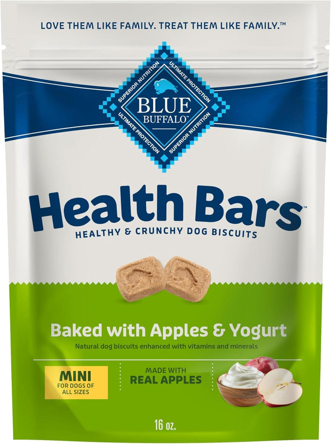 blue buffalo apples & yogurt mini crunchy dog biscuits, oven-baked with natural ingredients, 16-oz bag