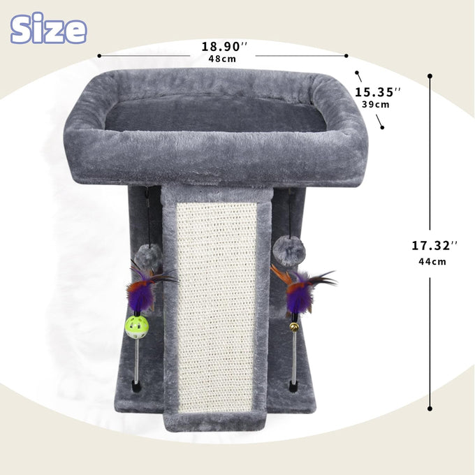 TWDEPART Cat Tree Tower with Grey Scratching Post for Indoor Cats, 16.93"L x 13"W x 17.7"H Climbing Tree