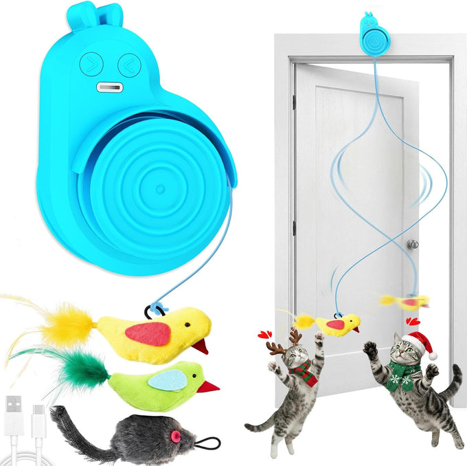 Automatic Flying Bird Feather & Mouse Wand Cat Toy for Indoor Cats, Hands-Free USB-Rechargeable Safe Play Chase Exercise