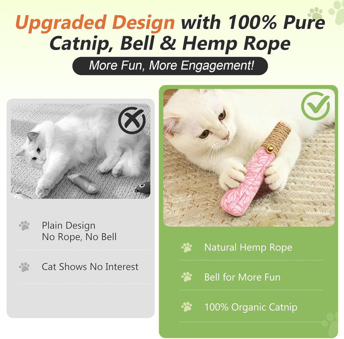 3 pack catnip toys for cats, funny cat toys with organic catnip, dental rope, and fun bell