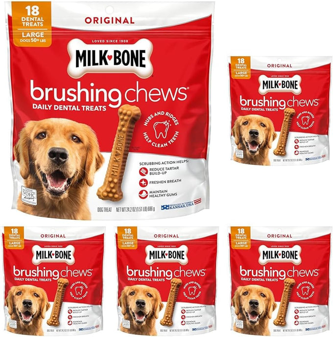 Milk-Bone Brushing Chews Original Chicken Flavor, 18 Large Daily Dental Dog Treats, 24.2 Oz Bag