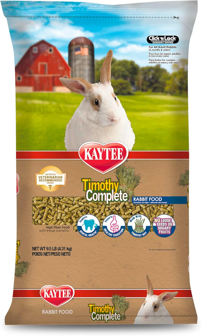 Kaytee Timothy Complete Rabbit Food, Timothy Hay, High in Fiber, Dental Health, Digestion, 9.5 pounds