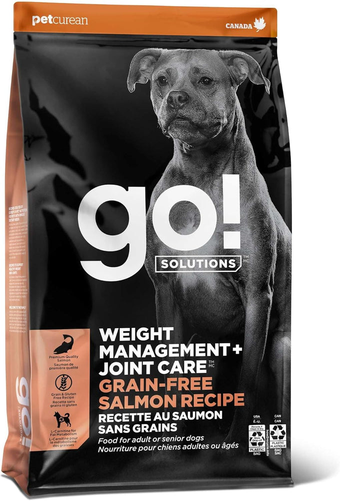 Go! Solutions Weight Management + Joint Care Salmon Grain-Free Dry Dog Food, Premium Kibble for Adults & Seniors with Added Glucosamine & Chondroitin for Healthy Mobility, 12 lb Bag