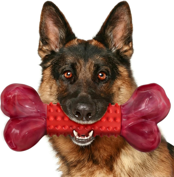 Red, Beef Flavored, Long Lasting Dog Bones for Large Dogs with Nylon Core and Rubber Sleeve, Suitable for Medium & Large Breed