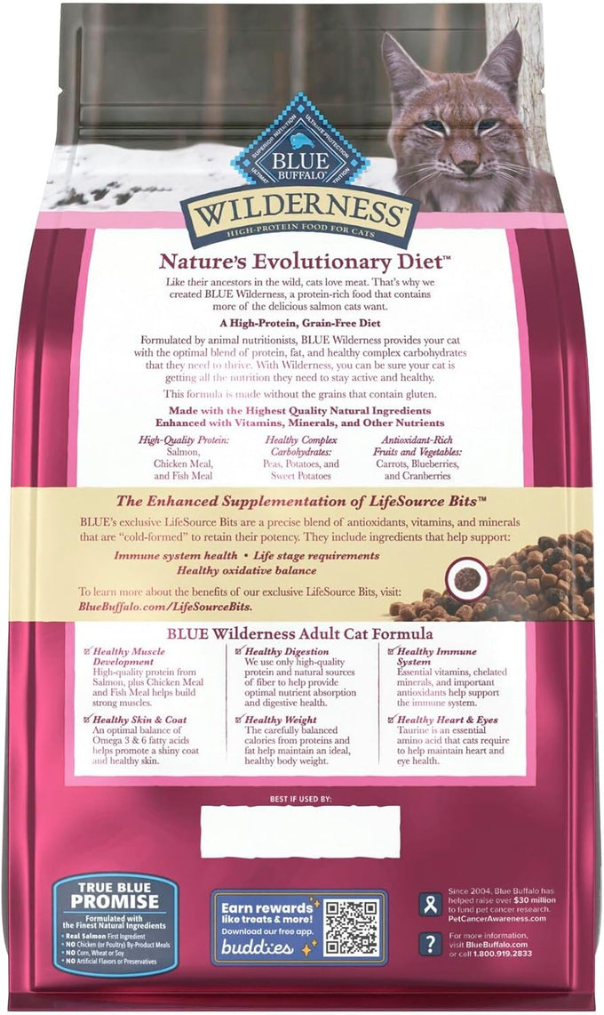 Blue Buffalo Wilderness Salmon Grain-Free Adult Dry Cat Food, 5-lb High-Protein Bag, Natural Ingredients