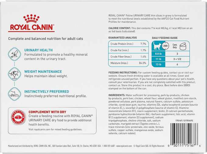 Royal Canin Feline Care Nutrition Urinary Care Adult Thin Slices in Gravy Cat Food, 3 oz (Pack of 12)