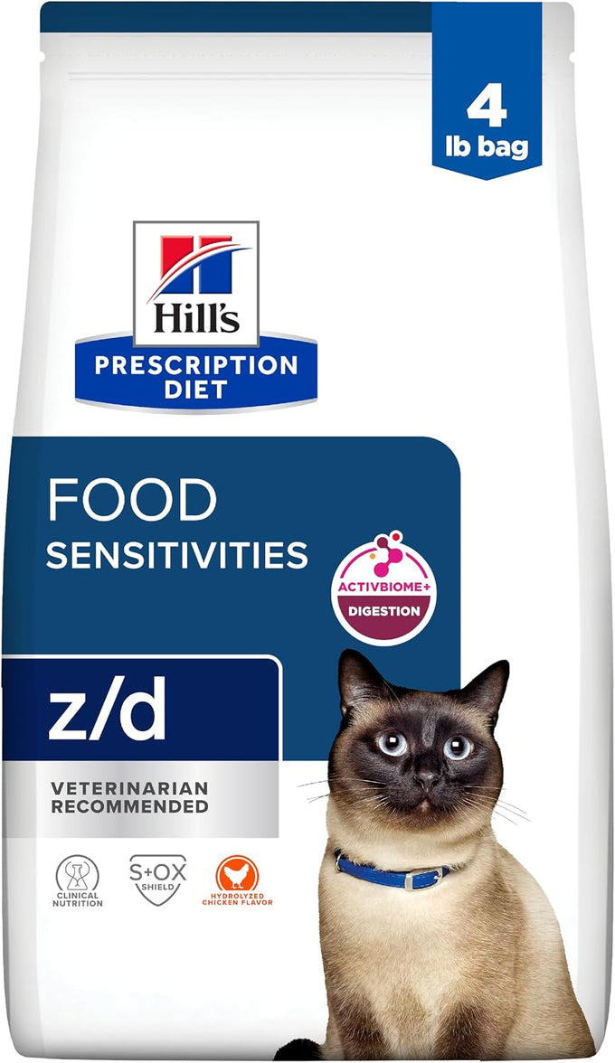 Hill's Prescription Diet z/d Skin/Food Sensitivities Dry Cat Food, Hydrolyzed Chicken, 4 lb. Bag