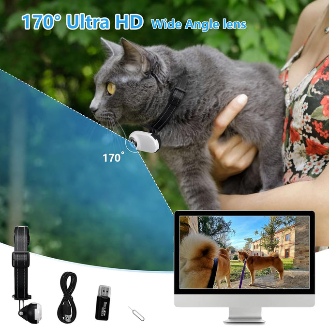 HD 1080P Mini Pet Collar Camera with Video Record and Photos for Dogs and Cats - Small Sports Video Cameras