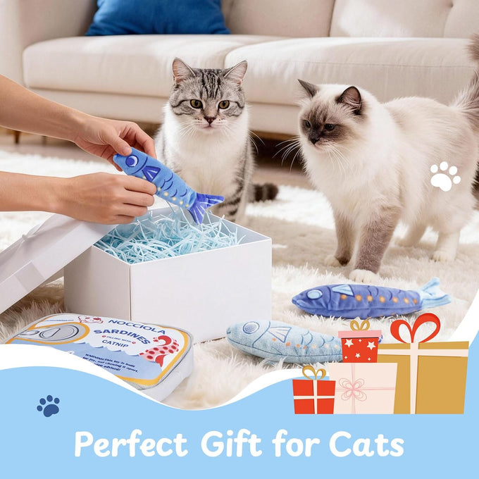 nocciola 3-pack catnip fish toys with crinkle sound for indoor kittens enrichment