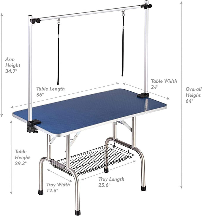 36 inch foldable dog grooming table with adjustable arm blue maximum capacity 330lbs