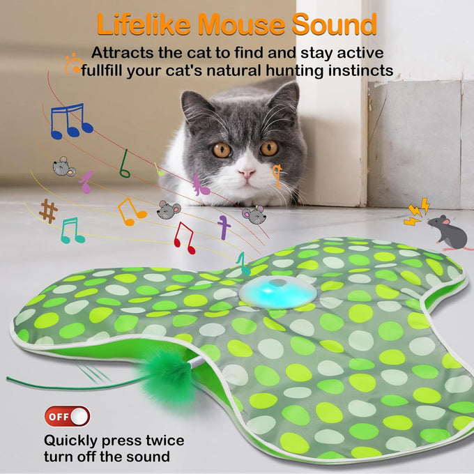 umosis Rechargeable Moving Concealed Feathers Real Mouse Squeaky Touch Activated Cat Kitten Toy