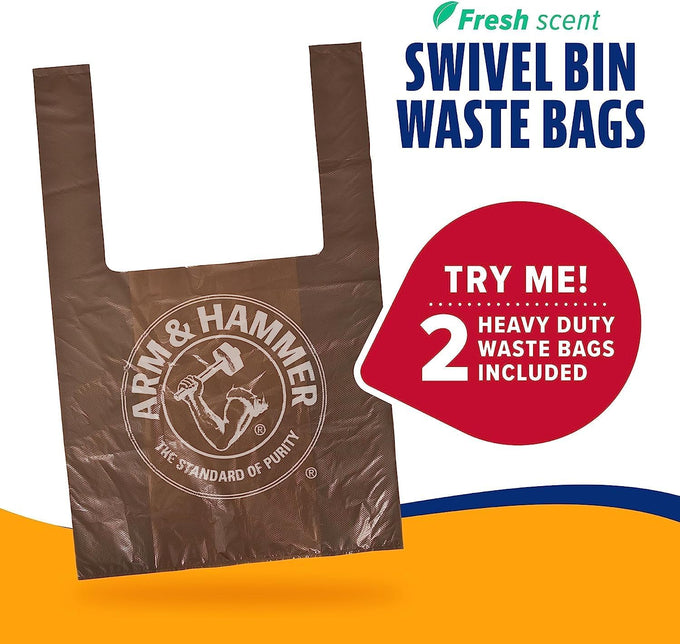 Arm & Hammer Dog Pooper Scooper Swivel Bin & Rake, Black, 32-inch Adjustable Handle, Heavy Duty Scented Waste Bags Included