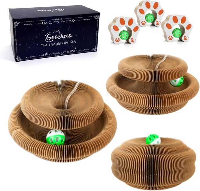 Goosheep kitty curls cat toys 1 pack, magic organ cat scratching post, cardboard cat scratcher pad ball scratcher board for indoor cats
