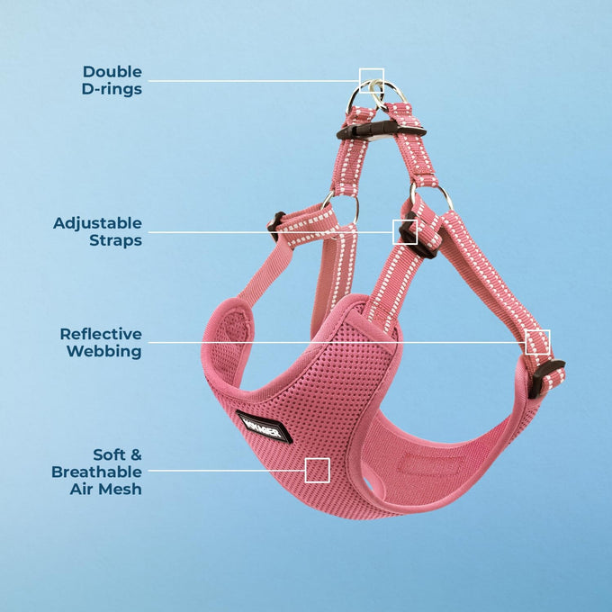 Voyager adjustable step-in flex breathable mesh dog harness for small medium large dogs pink medium size