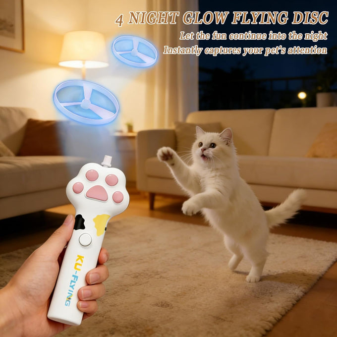 Cat Fetch Toy Launcher with Rechargeable Discs, Flying Disc Launcher for Kitten, Dog, Indoor, Outdoor Play
