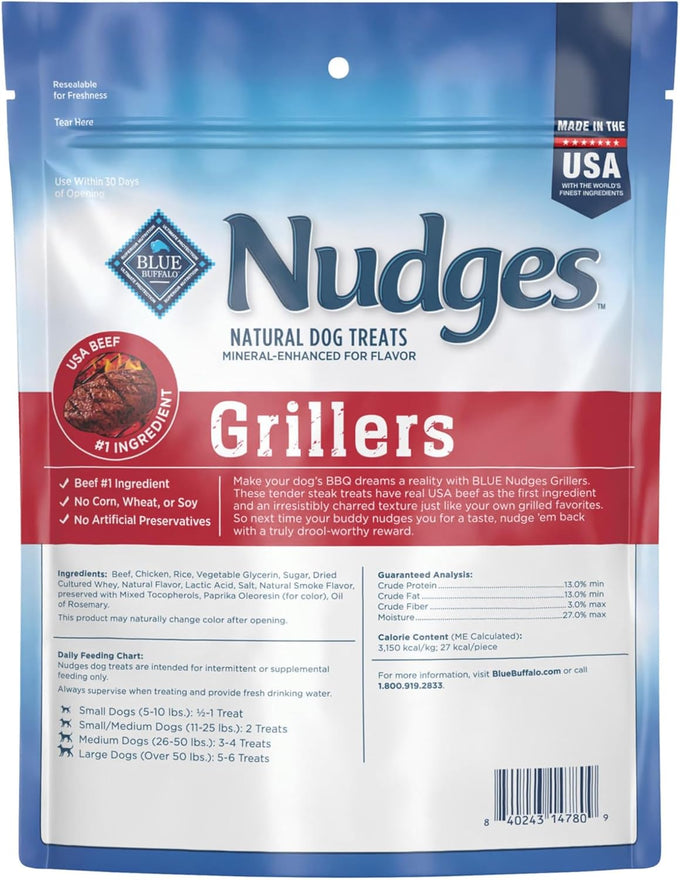 Blue Buffalo Nudges Grillers Natural Dog Treats, Steak 10oz, Real Steak First Ingredient