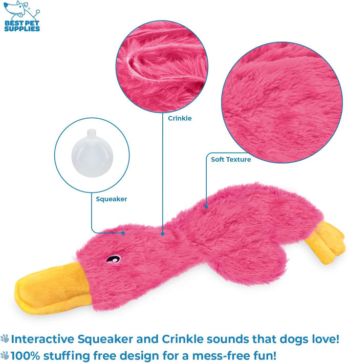 best-pet-supplies-interactive-squeaky-dog-chew-toy-crinkle-duck-light-pink-large