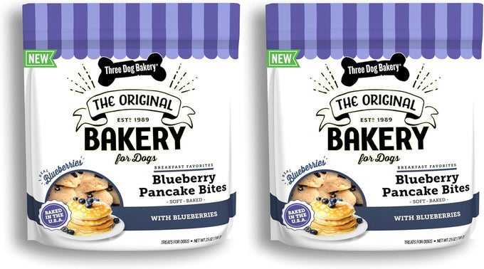 Three Dog Bakery Blueberry Pancake Bites, Treats with Real Blueberries & Vanilla, Mess-Free Snacks for Dogs & Puppies