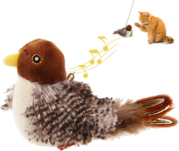 GiGwi Squeaky Bird Cat Toy with Feather Tail, Melody Chaser Play for Boredom, Realistic Bird Design