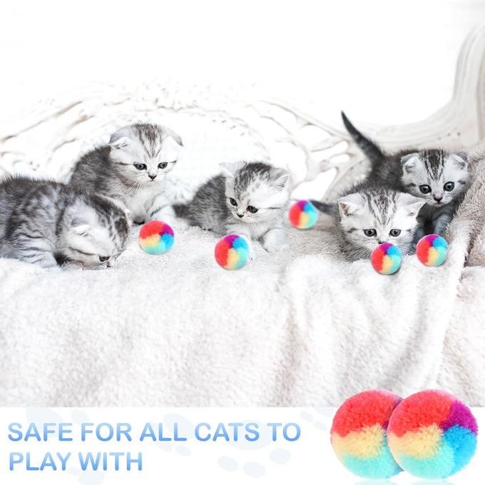 Kalione 30-pcs 1.2-inch Soft Plush Rainbow Cat Toy Balls, Fuzzy Kitty Balls for Cat Kitten Pet Playing Exercising