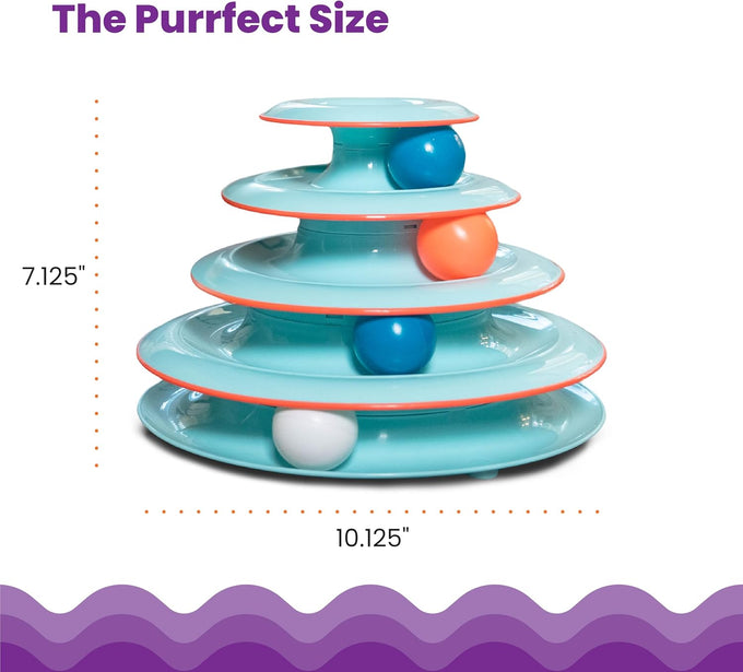 Catstages Chase Meowtain 4-Tier Interactive Cat Track Toy with 4 Spinning Balls, Non-Slip Base, Blue
