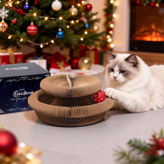 Goosheep kitty curls cat toys 1 pack, magic organ cat scratching post, cardboard cat scratcher pad ball scratcher board for indoor cats