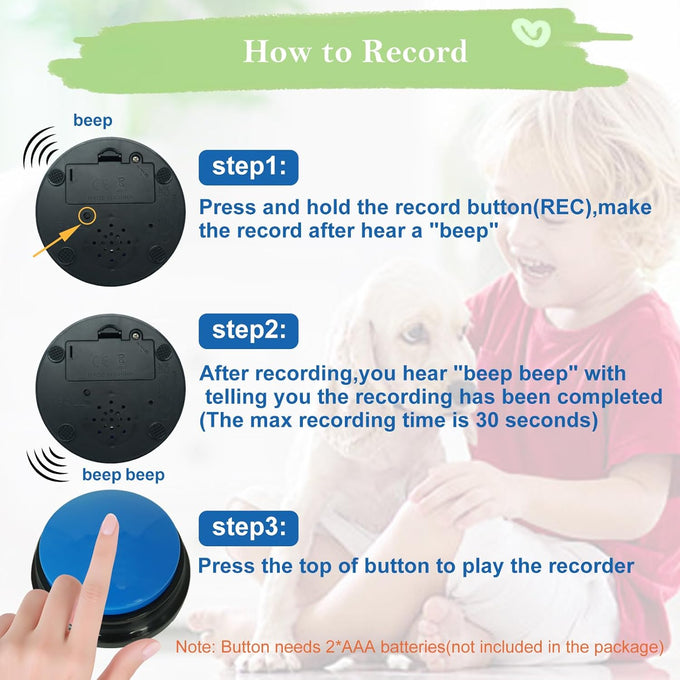 Gelabur set of 4 dog buttons for communication, voice recordable and classroom activities, pet training talking buttons starter set