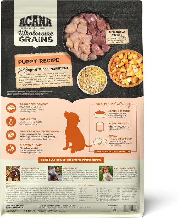 ACANA Wholesome Grains Puppy Dry Dog Food, Chicken & Turkey, 4lb