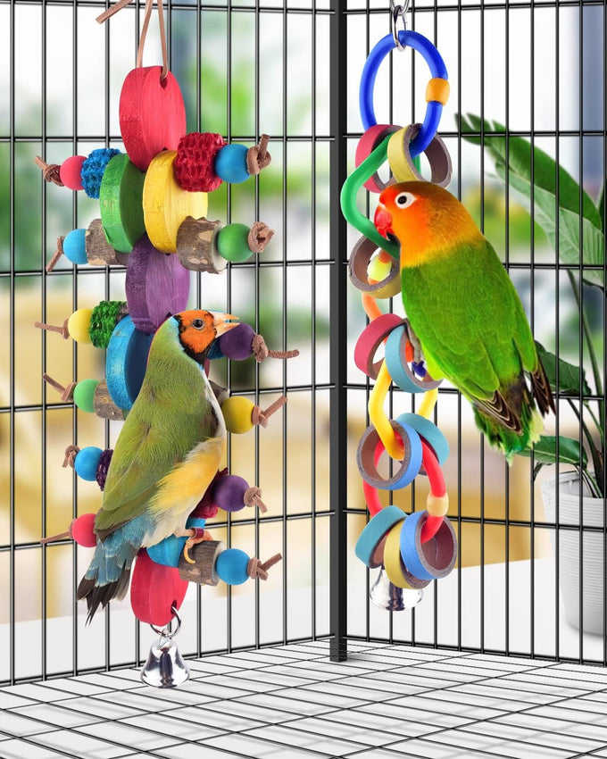 Bissap multicolored bagel parrot toy for conures, cockatiels, macaws, and similar sized pet birds
