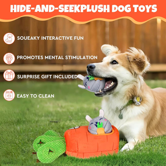 Carrot and Bunny Squeaky Dog Puzzle Toy Set, 4 Pack, Interactive Dog Toys for Small Medium Dogs, Training and Cleaning