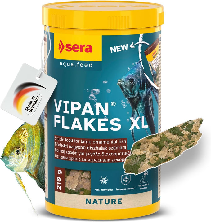 sera Vipan Tropical Flakes XL 7.4 oz premium staple food for large surface-feeding ornamental fish
