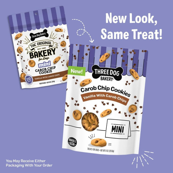 Three Dog Bakery Mini Carob Chip Cookies 8 oz Crunchy Dog Treats with Real Ingredients