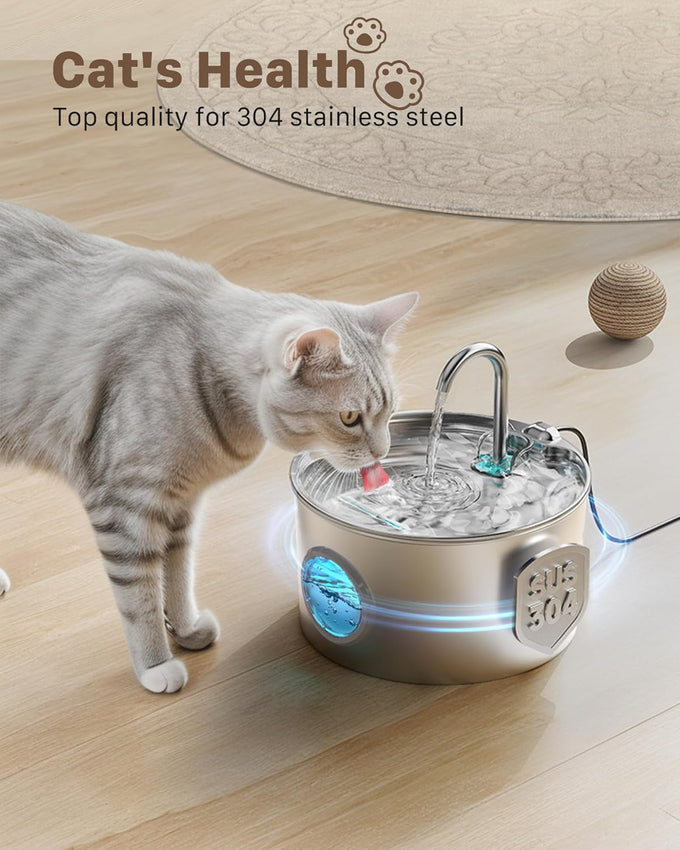 Stainless Steel Cat Fountain 74oz/2.2L for Pets Cats Inside Quiet Water Bowl Dispenser