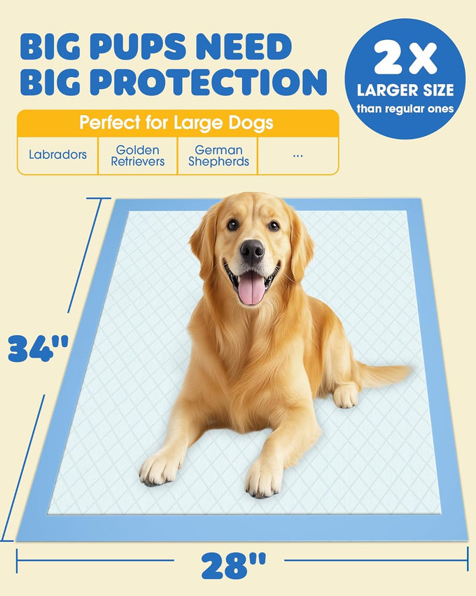 Powools 50-Pack Extra Large Puppy Pads for Dogs with 6-Layer Leakproof Protection and High Absorbency