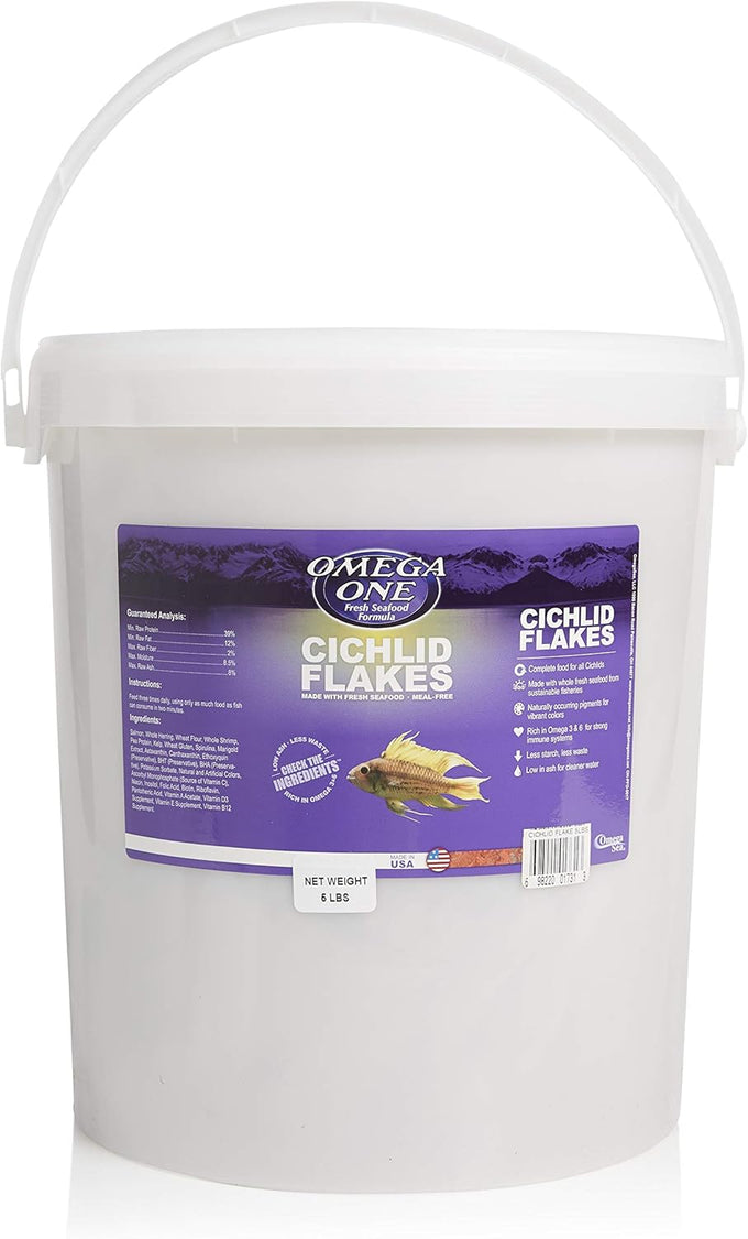 Omega One Cichlid Flakes - 12 Ounce, Salmon Skin, Omega 3, Low Ash, Fresh Protein