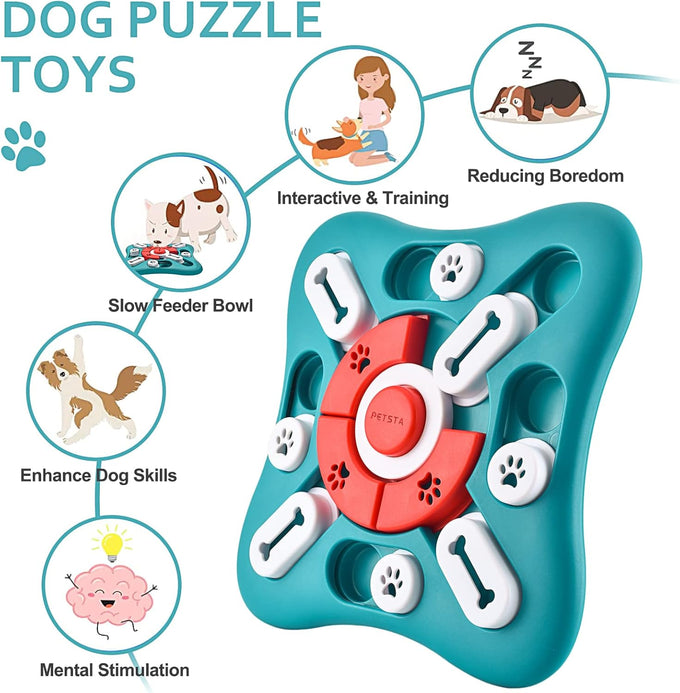 petsta dog puzzle toy, 10 inch x 10 inch x 1.3 inch, squeak button, 16-hole treat dispenser