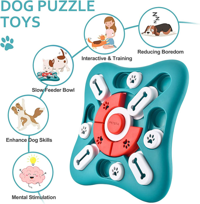 petsta dog puzzle toy, 10 inch x 10 inch x 1.3 inch, squeak button, 16-hole treat dispenser