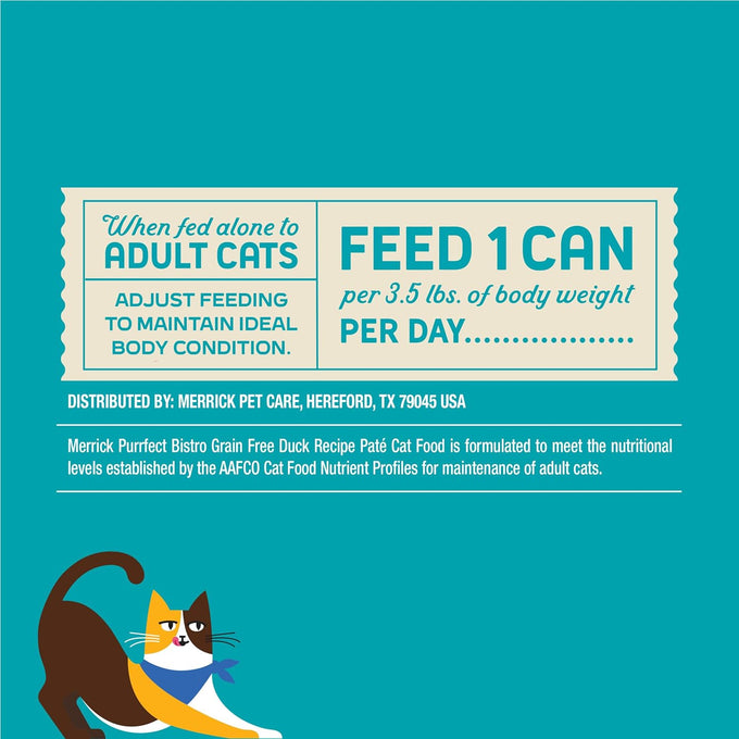 Merrick Purrfect Bistro grain-free, premium, soft canned duck adult wet cat food, 24 pack, 3 oz cans