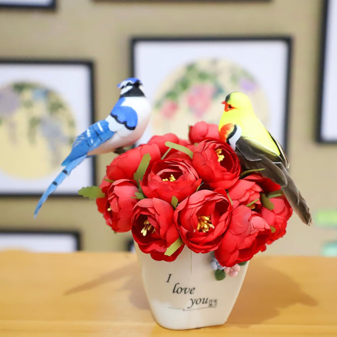 Lwingflyer 3pcs artificial birds realistic red cardinal blue jay yellow goldfinch with wire feet assorted ornaments for xmas tree decoration and crafts