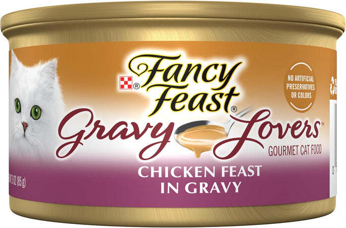 Purina Fancy Feast Gravy Lovers Chicken Wet Cat Food, 3 oz. Cans, 24 Pack, No Artificial Colors or Preservatives
