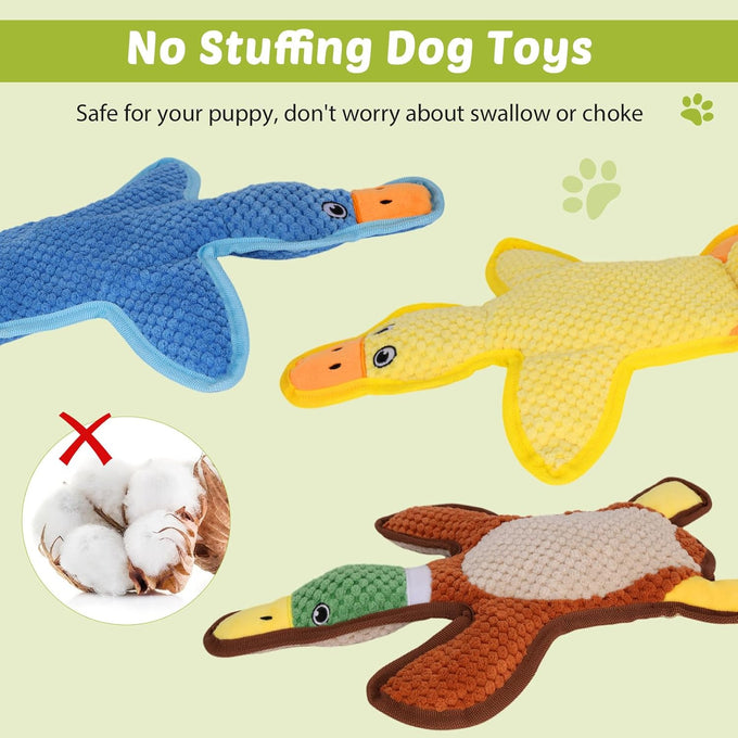 Duck Shape No-Stuffing Squeaky Crinkle Dog Toys for Small to Large Breeds, 3 Pack