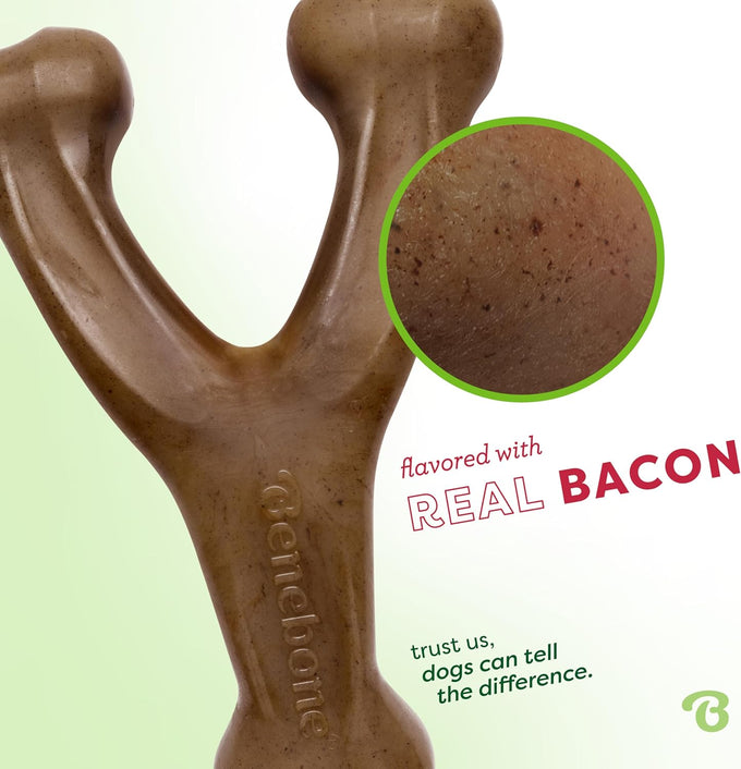 Benebone Wishbone Durable Dog Chew Toy, Medium, Real Bacon, Made in USA for Aggressive Chewers